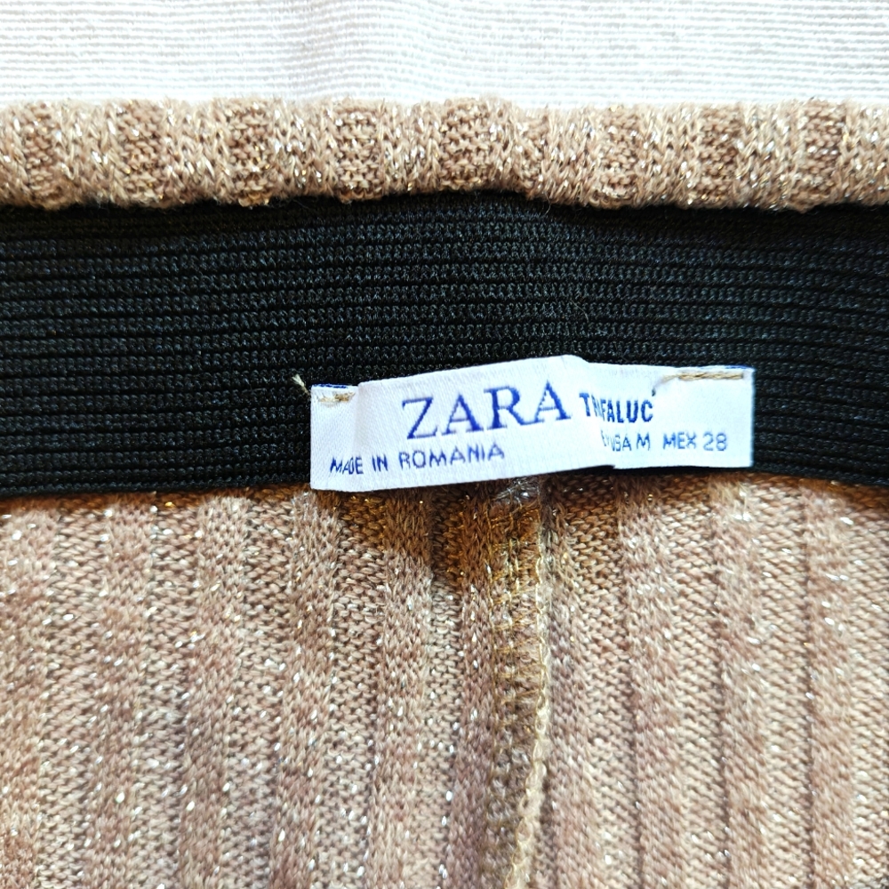 Zara Tan Ribbed Metallic Pants - Picture 6 of 7